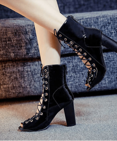 Denim Lace-Up Heel Boots